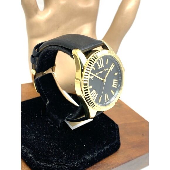 Michael Kors Women\'s Watch MK4748 Lexington Quartz Gold Black Leather Band 38mm